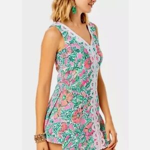 Floral Sleeveless Dress with Lace Trim